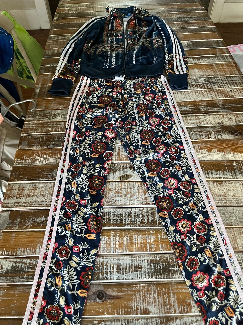 adidas Navy Floral Track set with Side Stripes